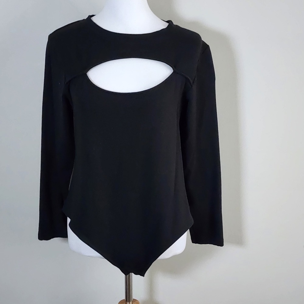 Smash + Tess Bodysuit Womens XL Black Cutout Long Sleeve Bamboo Cotton Stretch